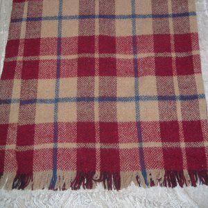 Yarrowvale Scotland wool blanket twin red tan tartan plaid Vintage fringe